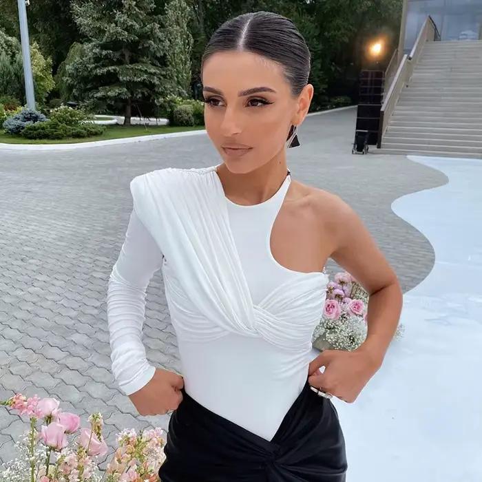 2025 Slim Club Party Body Taille Haute Irregular Body Sexy Dos Nu Twist Streetwear Une Épaule Manche