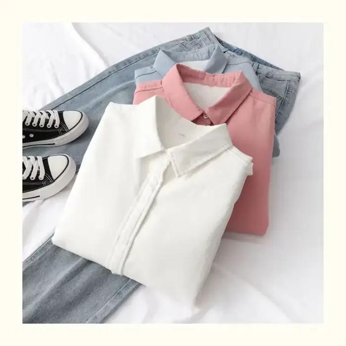Chemisier boutonné à manches longues pour femmes, chemise Smile, optique de document solide, chaud, 
