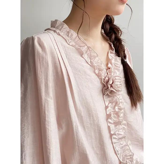 Chemise de style français, vêtements de printemps pour femmes, haut élégant à manches longues pour l