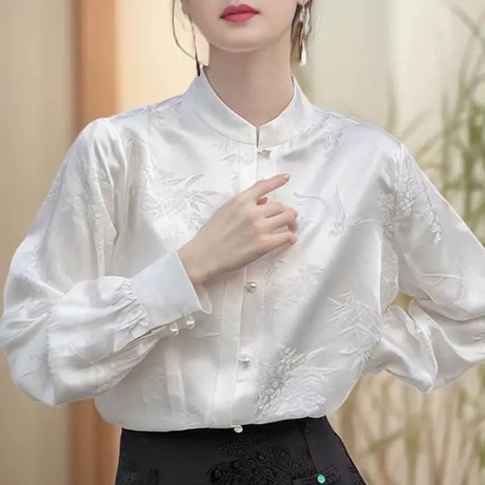 Chemise à manches longues et col montant, éléments Jacquard de Style chinois, Design de printemps, h