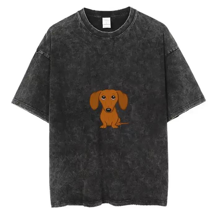 T-shirt à manches courtes pour femme avec motif de chien teckel mignon, haut en coton à col rond, pa