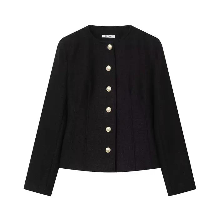 HH Femme – Manteau Printemps Chic à Manches Longues, Col Rond, Coupe Ajustée, Boutonnage Simple, Cou