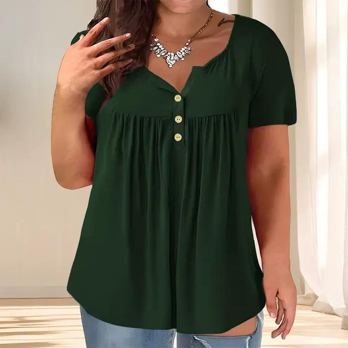 [Chemisier élégant grande taille] chemisier décontracté à manches courtes et col rond pour femme en 