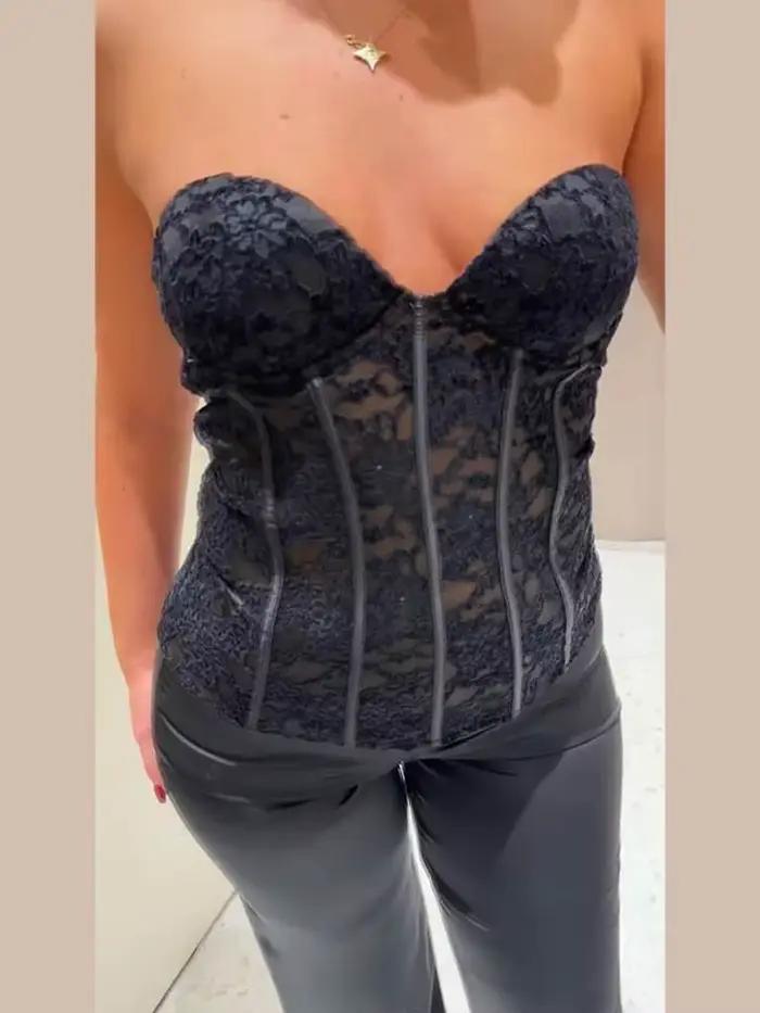Nouveau Top Corset en Velours et Dentelle pour Femme, Sexy, Bustier, Sans Manches, Dos Nu, avec Ferm