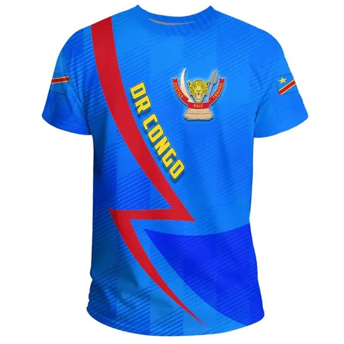 T-shirt à manches courtes col rond décontracté d'été avec emblème national imprimé en 3D du drapeau 