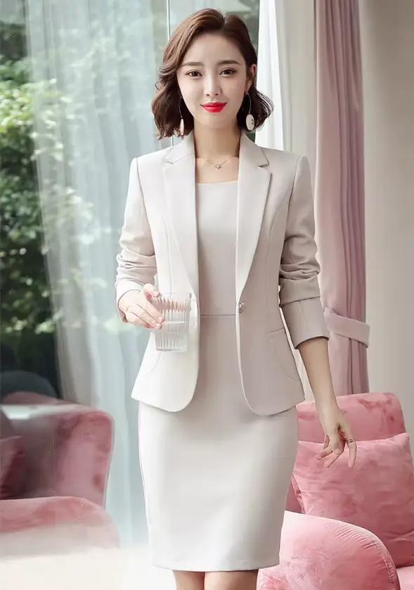 2025 nouvelle mode robe Beige costumes femmes affaires 2 pièces ensemble bureau dame vêtements de tr