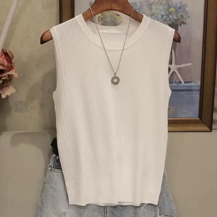 Gilet tricoté d'été tendance pour jeunes femmes et enfants, haut décontracté blanc sans manches, fin