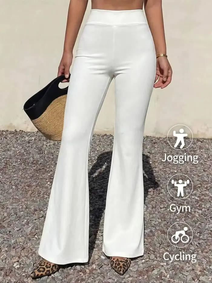 Pantalon évasé taille haute pour femme, toutes saisons, décontracté, blanc, long, pour le sport, le 