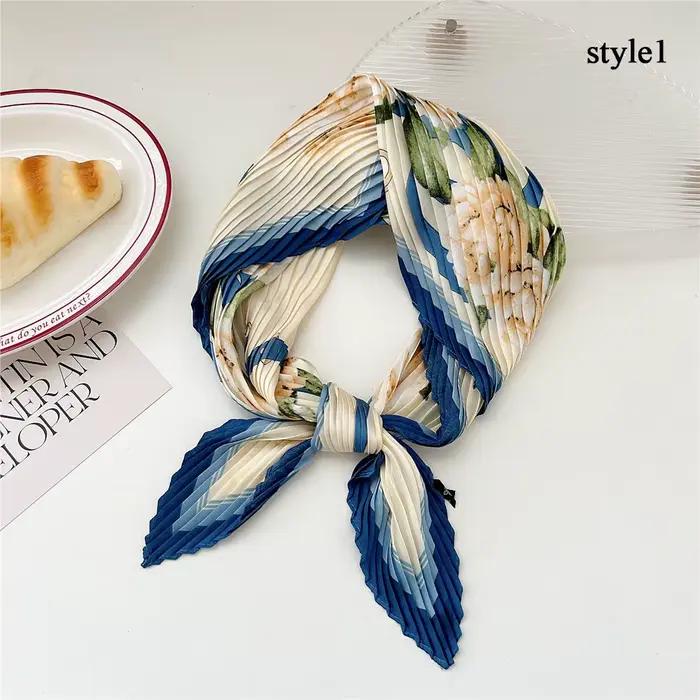 Injplanchers f-Foulard de tête plissé en mousseline de soie pour femme, petit foulard de luxe, envel