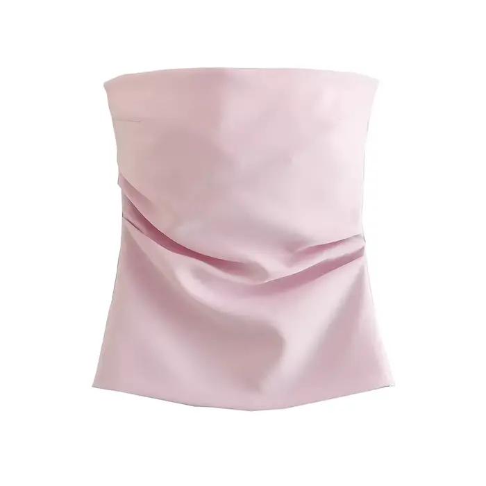 Hauts bustier drapés sans bretelles pour femmes, col droit, fermeture éclair au dos, camisole fémini