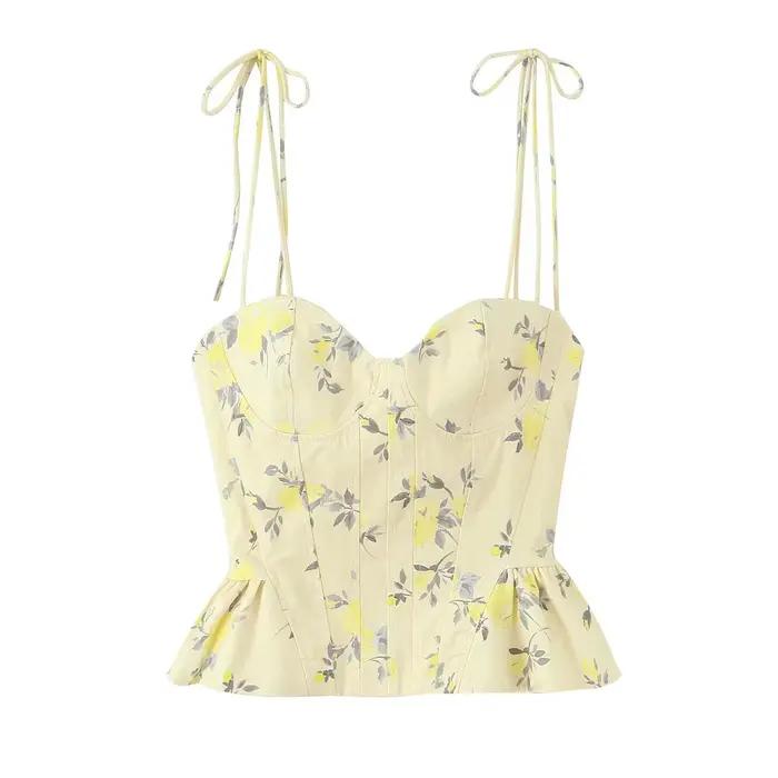 Nouveau Top Corset Chic et Élégant, Dos Nu, Court, Style Cami, Imprimé Floral, Tendance Été 2026, Se
