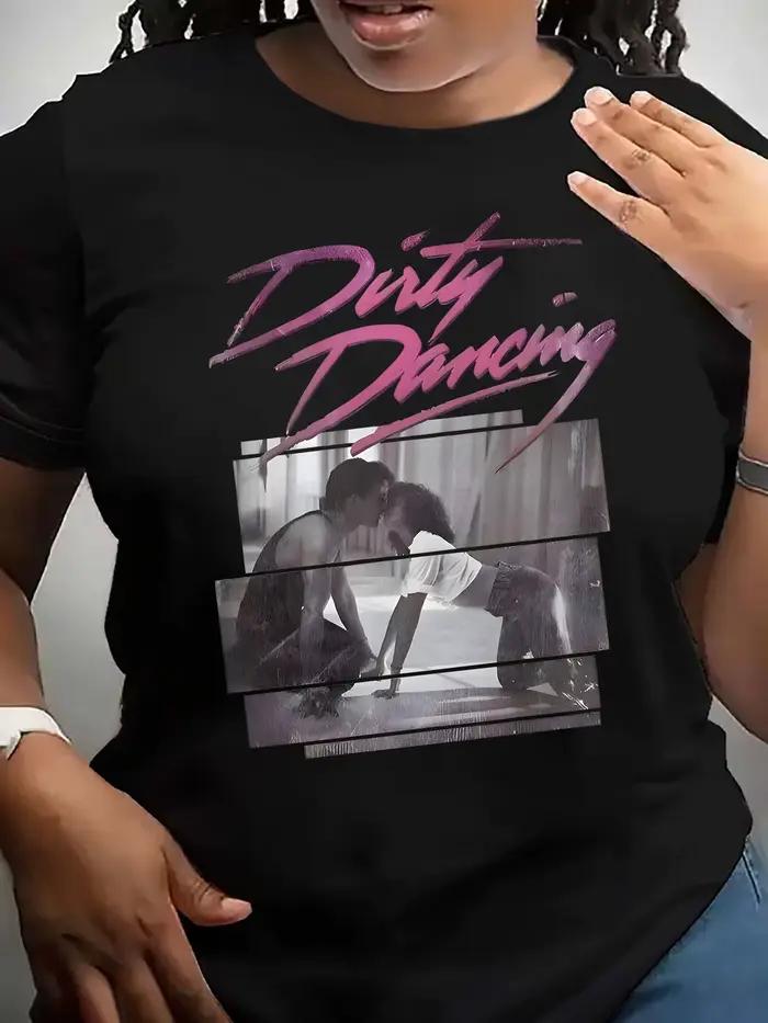 Haut court à manches courtes ample et polyvalent, motif « Dirty Dancing » avec police rose, pour le 