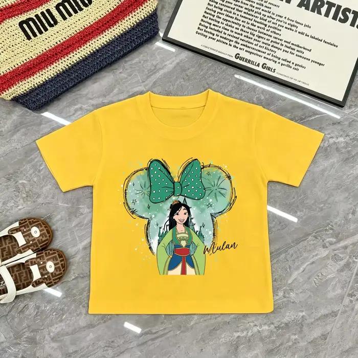 T-shirt de princesse Disney pour enfants, vêtements d'été à manches courtes, doux et respectueux de 