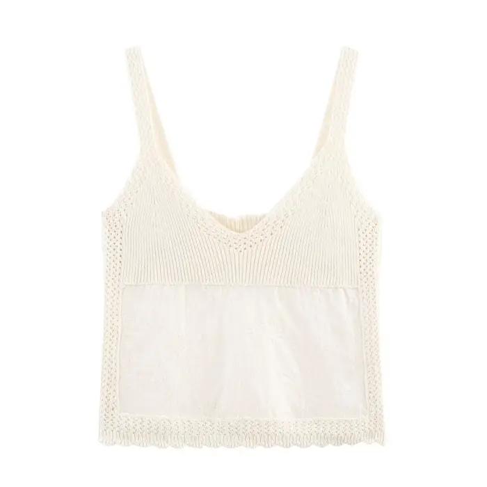 Haut Corset Patchwork brodé Boho Chic pour femme, débardeur court en Crochet, tricot d'été décontrac