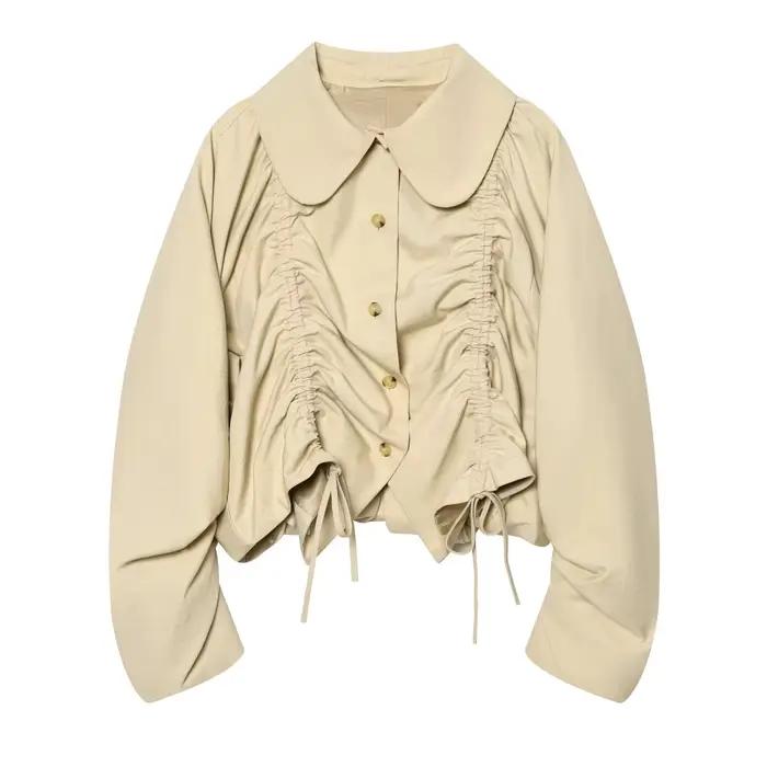 HH Spring Manteau court coupe-vent pour femme, mode printemps, à simple boutonnage, avec cordon de s