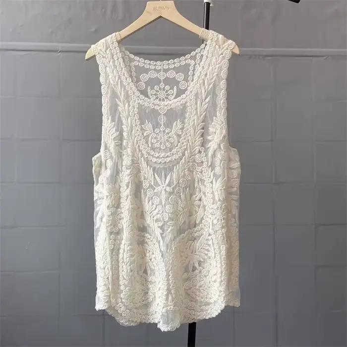Chemise en crochet floral amissié pour femme, haut sexy en tricot, respirant, nouveau