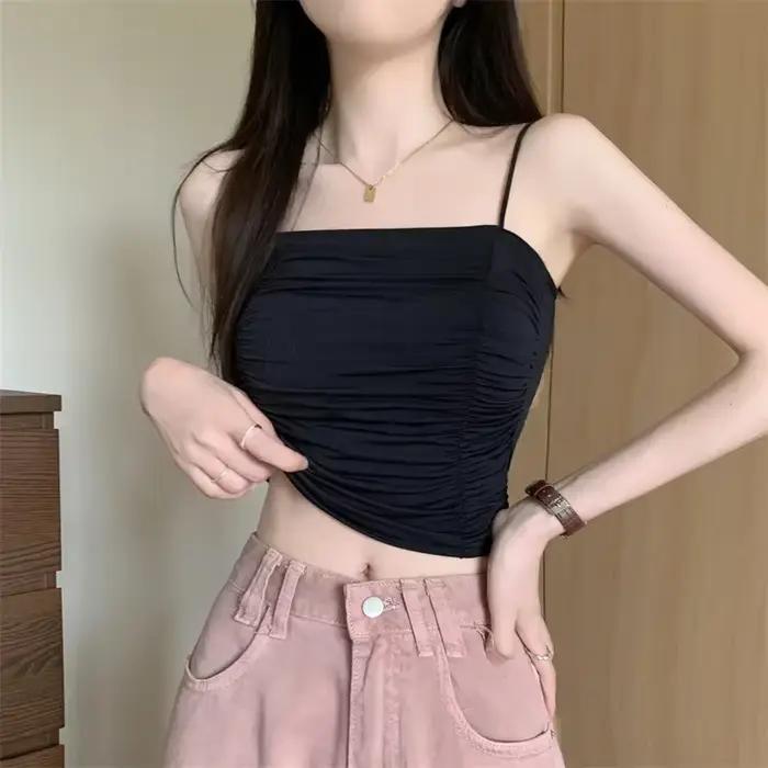 Haut femmes chemises Sexy sans manches bustiers filles hauts avec bretelles dame blanc Camisole remb