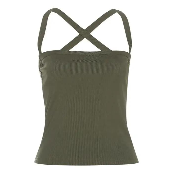 Fil vert décontracté débardeurs femme col bas sangle croisée sans manches dos nu haut court filles c