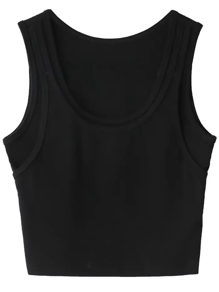CHIC VEN Débardeur femme Camisole Design Solide Coupe Slim Court Col en U Bretelles Gilet Récolte Ha