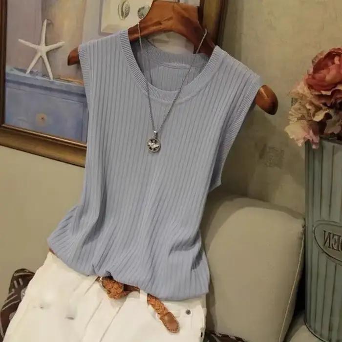 Haut à col rond pour femmes, chemise coréenne, vêtements d'été