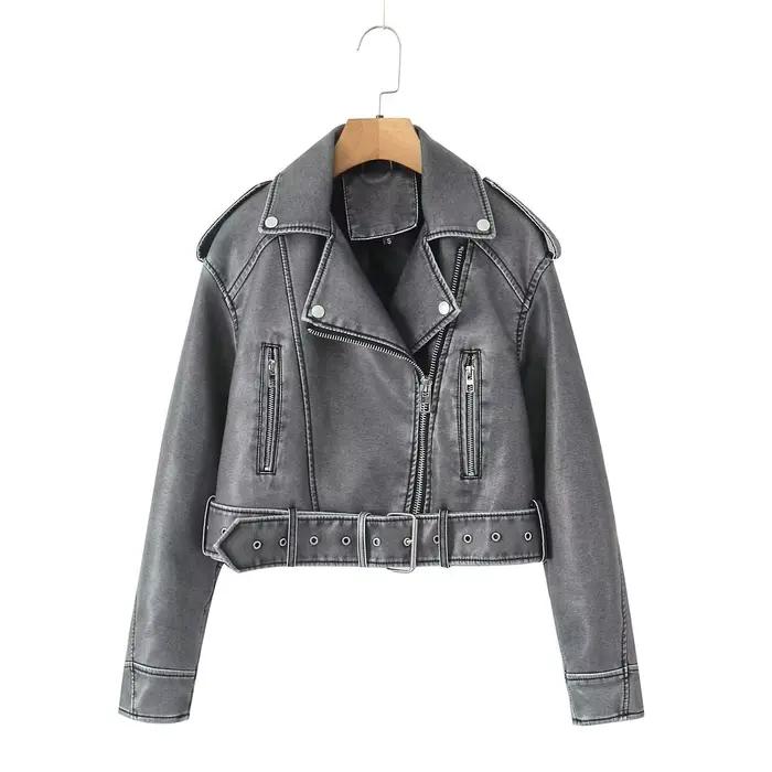 BBWM veste en cuir PU décontracté dame revers fermeture éclair veste en cuir moto manteau printemps 