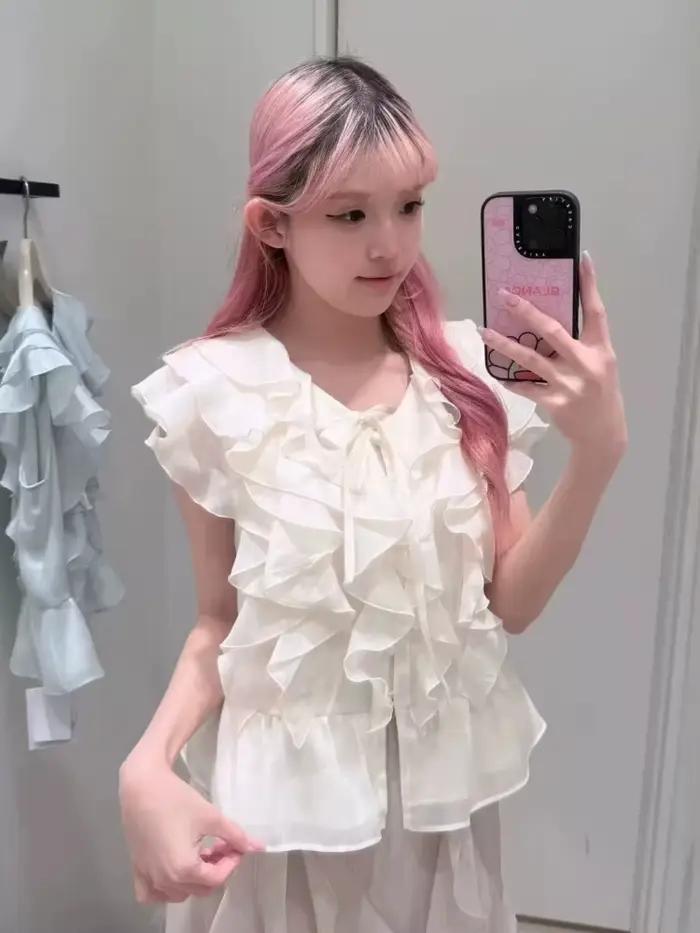 Nouveaux hauts populaires pour femmes et adolescentes : Blouses et chemises d'été à col en V, avec v