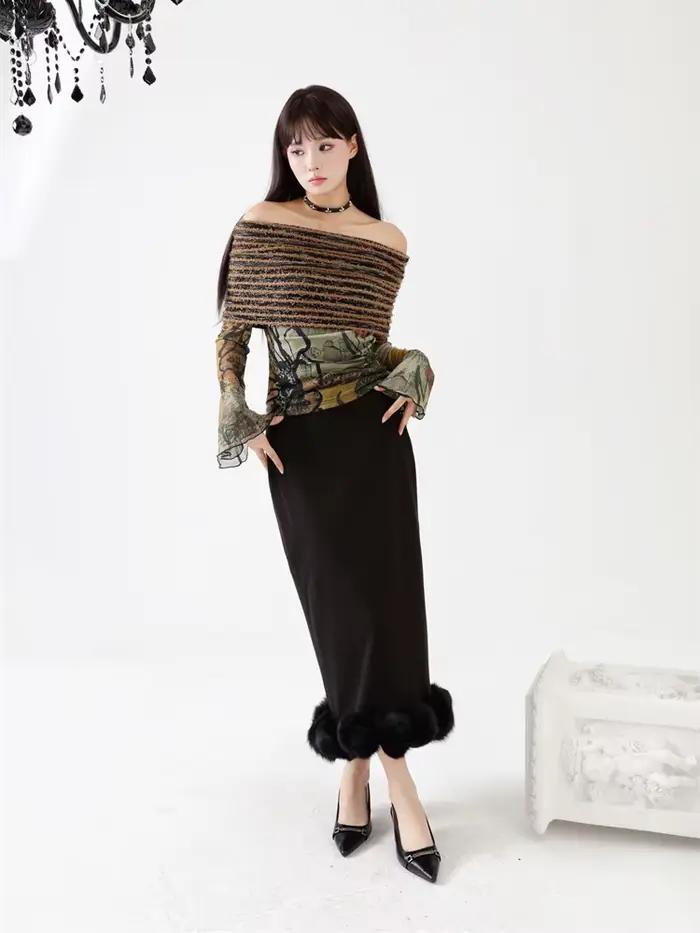 Contest ERART-Chemisier à manches longues pour femme, haut en maille évasé, haut imprimé, designer h