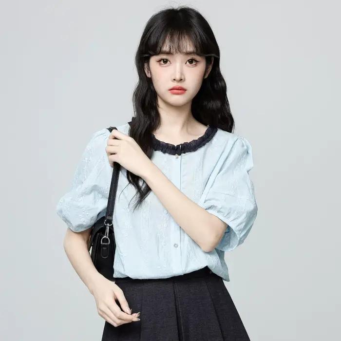 Chemisier français à manches courtes pour femmes, nouvelle Collection d'été 2025, chemise ample avec