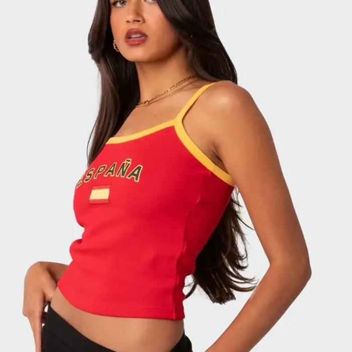 Camisole dos nu d'été, débardeur imprimé graphique Espana mignon, haut court Vintage féerique, T-shi