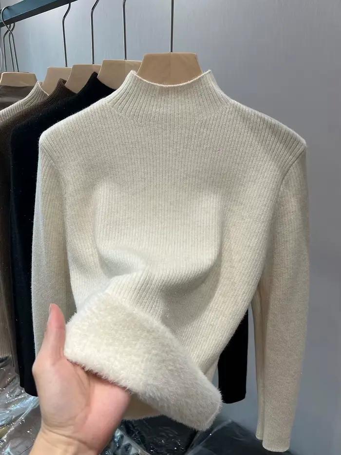 Pull à col roulé doublé de velours pour femme, pull slim, tricots en Y, élégant, épais, chaud, sucir