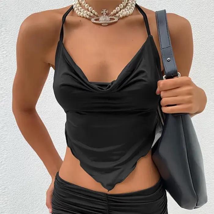 Camisole à laçage dos nu pour femme, haut court, bretelles spaghetti, dos nu, débardeurs bralette sa