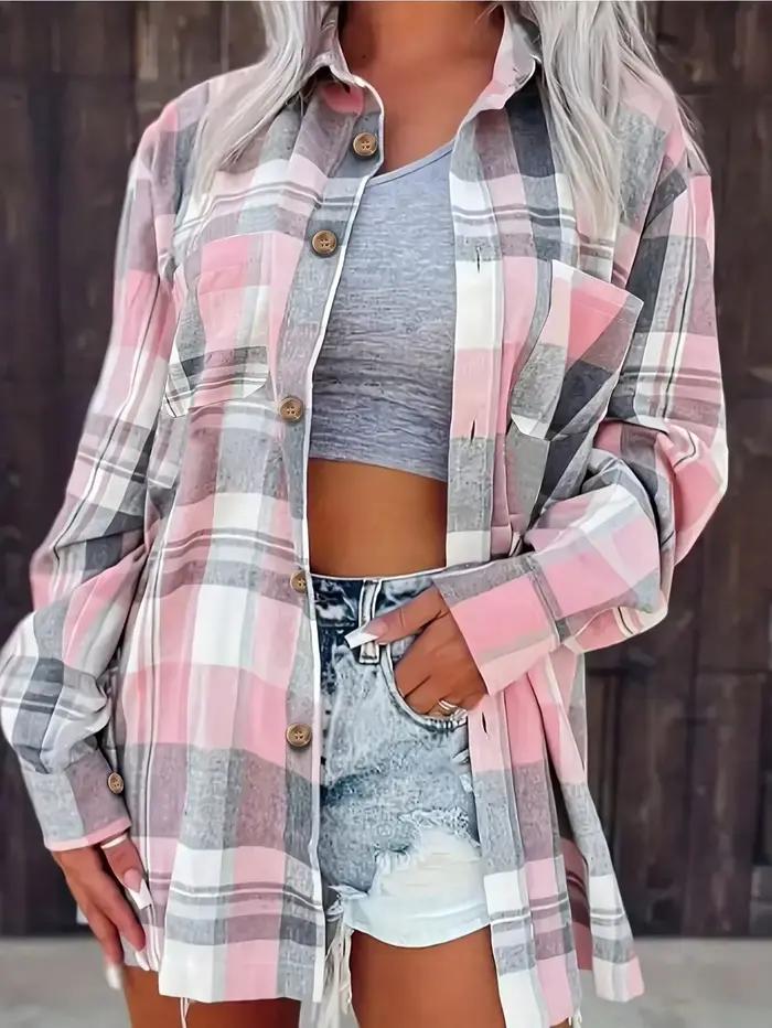 Chemise à carreaux grande taille pour femmes, mode automne, haut à manches longues, Vintage, simple 