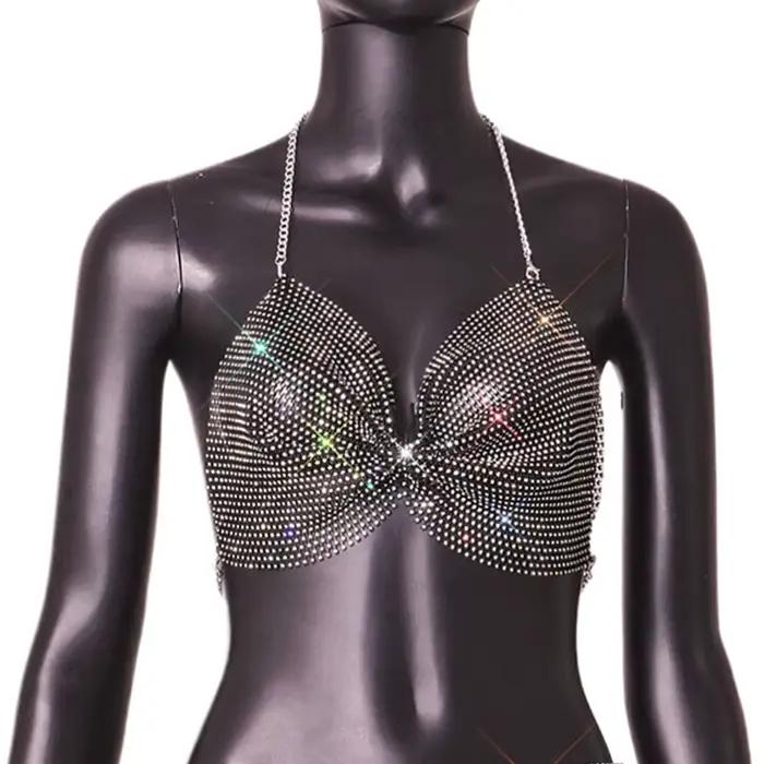 Débardeur Sexy pour femmes, mode d'été 2021, maille transparente, cravate, dos nu, haut court, stras