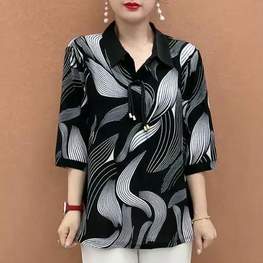 Lâche surdimensionné col de chemise T-shirt femmes automne hiver nouvelle impression minceur haut mo