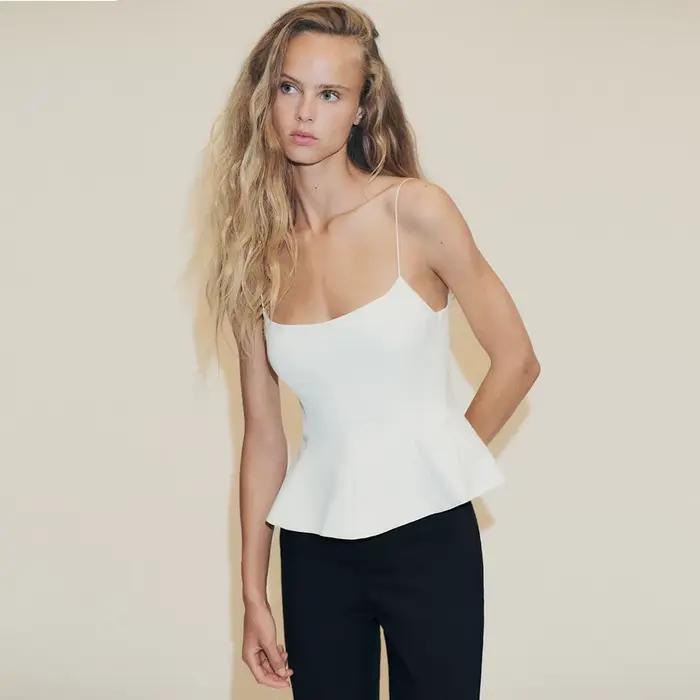 Chemise décontractée pour femme - Style printemps/été. Bretelles élastiques. Col rond. Design sexy. 