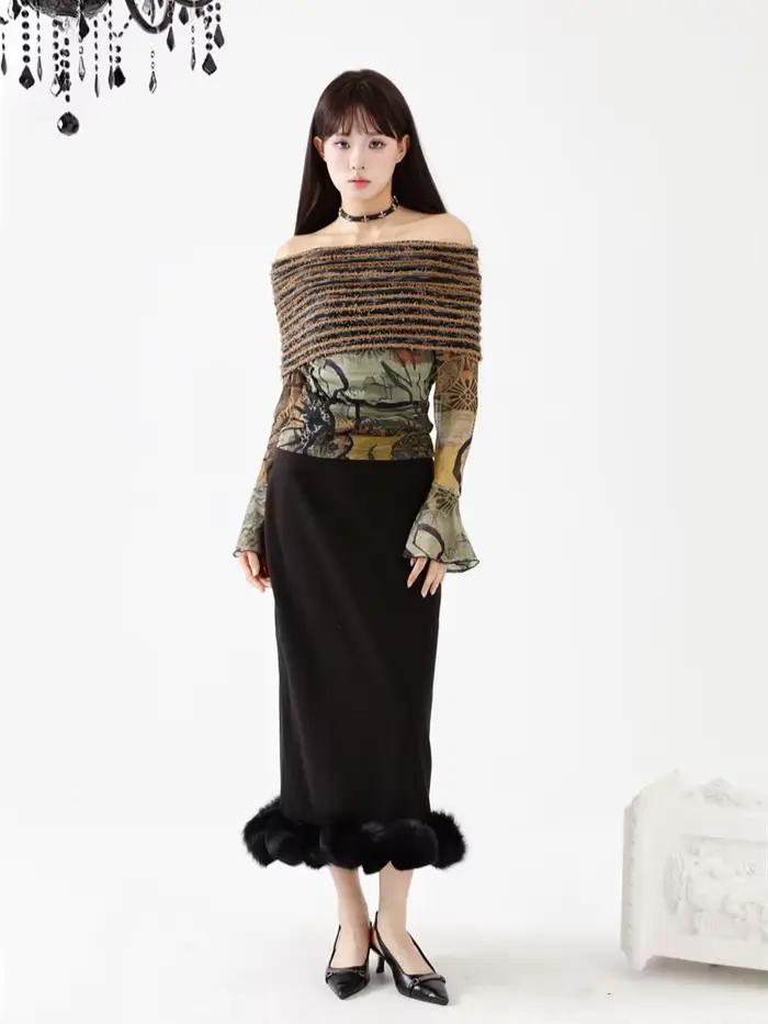Contest ERART-Chemisier à manches longues pour femme, haut en maille évasé, haut imprimé, designer h
