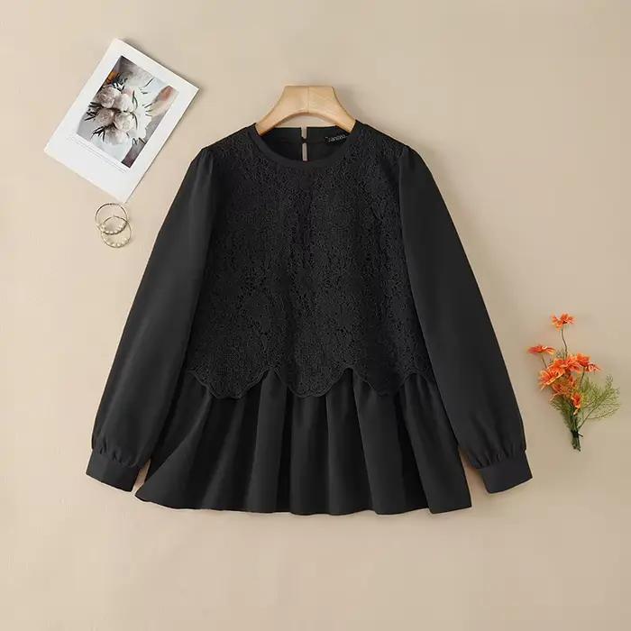 2026 ZANZEA Blouse musulmane élégante pour femme, hauts à patchwork de dentelle, chemise de travail 