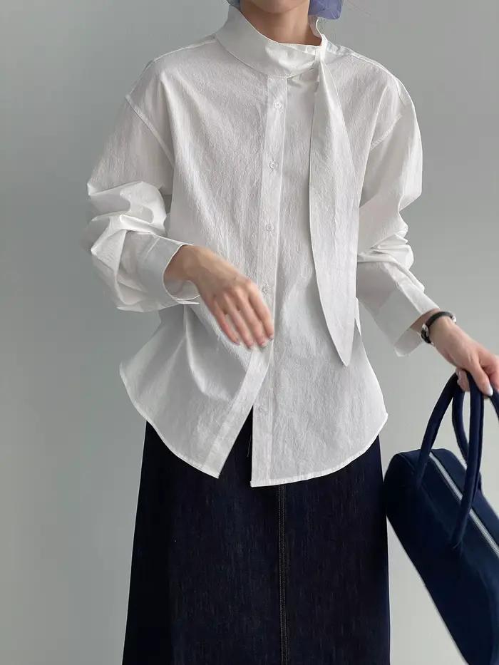 Chemise ample unie pour femme, design simple et élégant, collection 2026