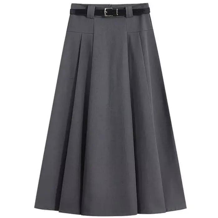 Jupe plissée grise taille haute amincissante et fluide pour femme, nouvelle collection Printemps/Été
