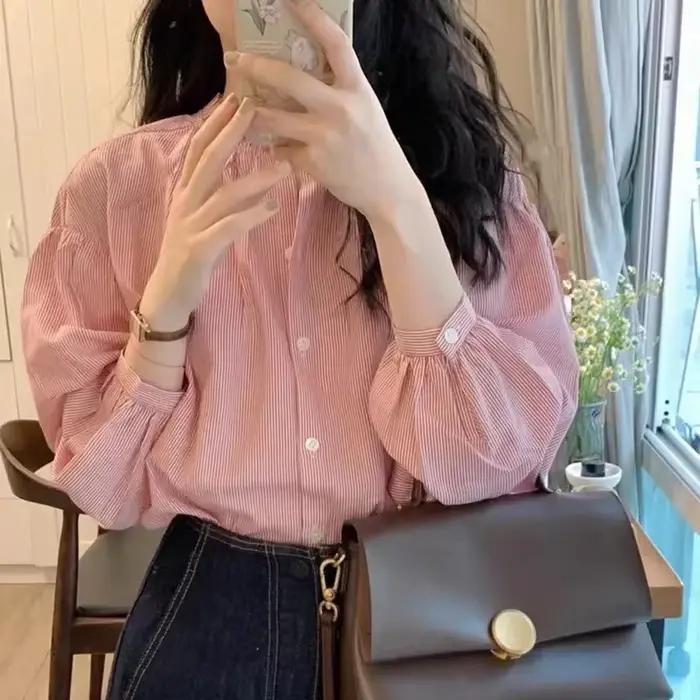Chemise à rayures roses pour femmes, nouveau Style, Design coréen, sensibilité, haut français, Petit