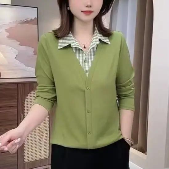 Fausse chemise deux pièces à manches longues pour femmes, rayé épissé, nouveau Style, haut Slim de c