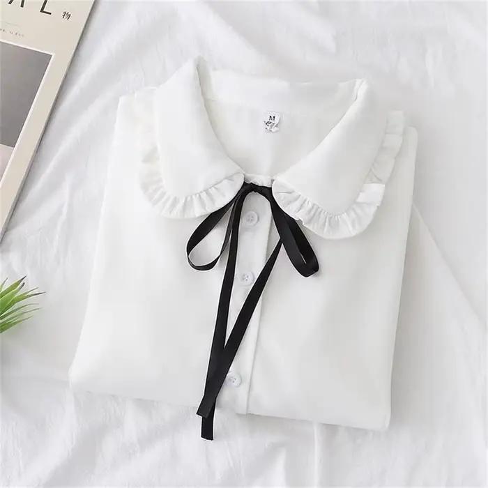 Chemisiers en dentelle de coton à manches longues pour enfants, chemise blanche pour tout-petits, ch