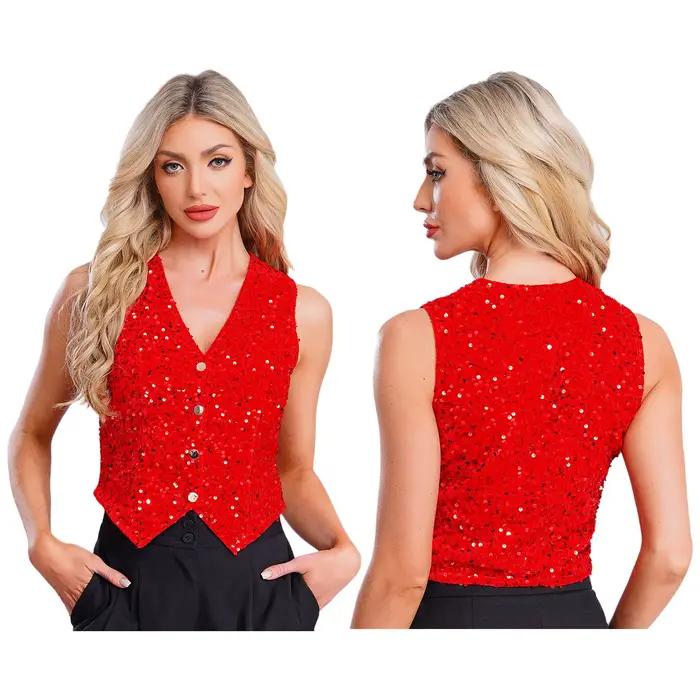 Gilets de soirée scintillants pour femmes, sans manches, à paillettes, pour l'été, les soirées dansa