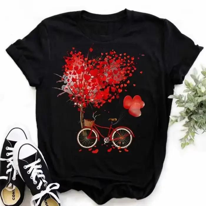 100% coton nouvel été amour fleur T-shirt bas chemise dessin animé grande taille à manches courtes h
