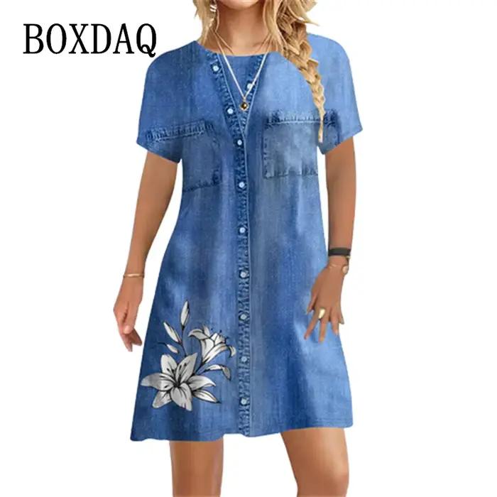 Mini robe à imprimé floral pour femme, faux ensemble deux pièces, décontracté, été, plage, fête, mod