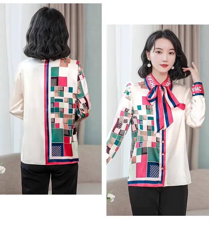 ZAROY femmes chemise en Satin à manches longues élégant noeud papillon mince OL Blouse Vintage luxe 