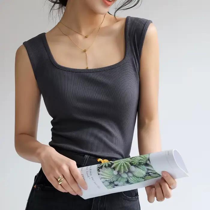 Été plage femmes hauts et t-shirts Sexy sans manches maillot de corps dissimulant décolleté latéral 