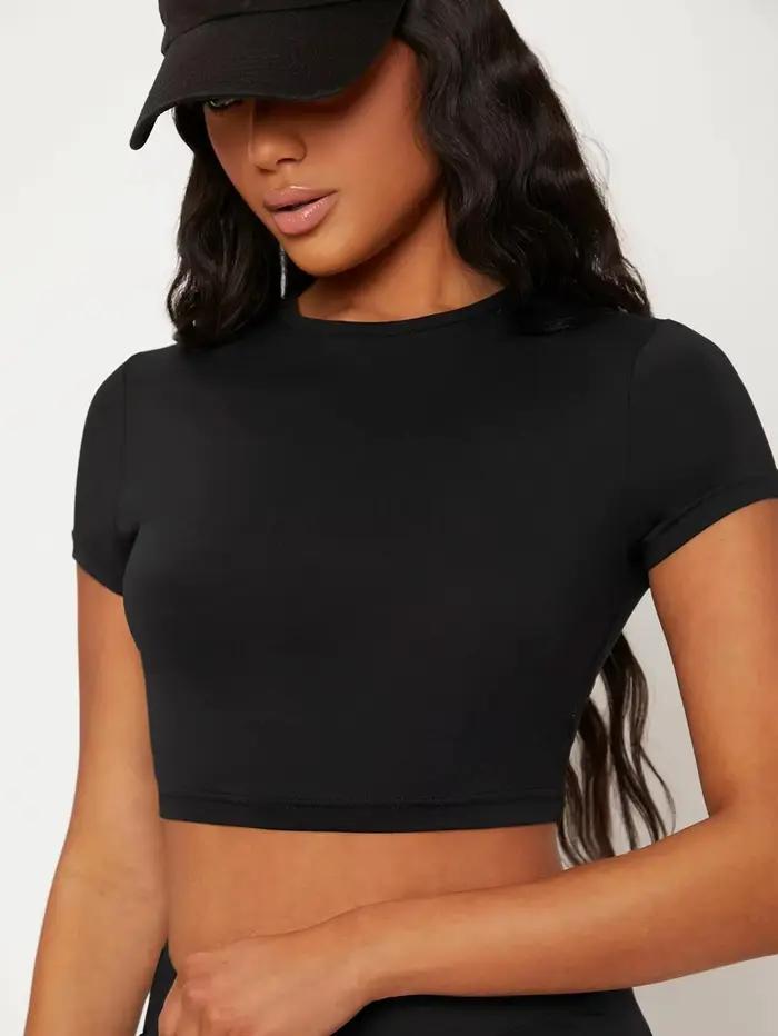 Hauts moulants Sexy T-Shirt court été femme à manches courtes respirant extensible doux femmes stree