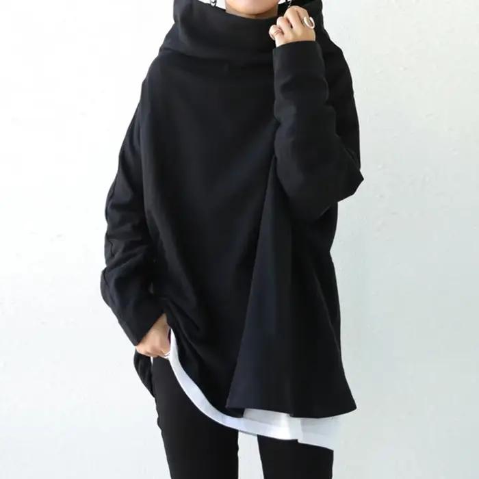 Missuoo Blouse oversize noire à col roulé pour femme, collection été 2026, décontractée, à manches l