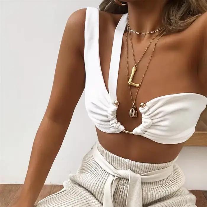 Haut tubulaire décoratif monochrome pour femmes, Camisole avec bandoulière simple, vêtements Sexy, g